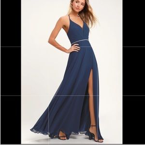 Lulus She’s Gorgeous navy blue maxi dress